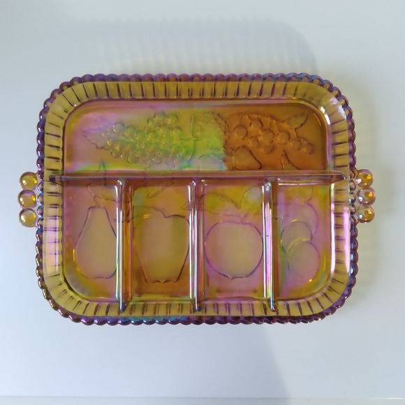 carnival glass relish dish
